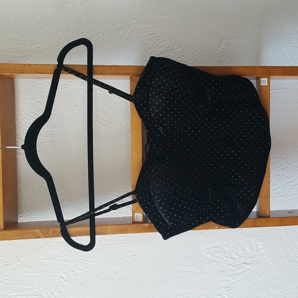 BLACK VELVET CORSET TOP WITH ADJUSTABLE STRAPS AND GOLD POLKA DOTS SIZE LARGE